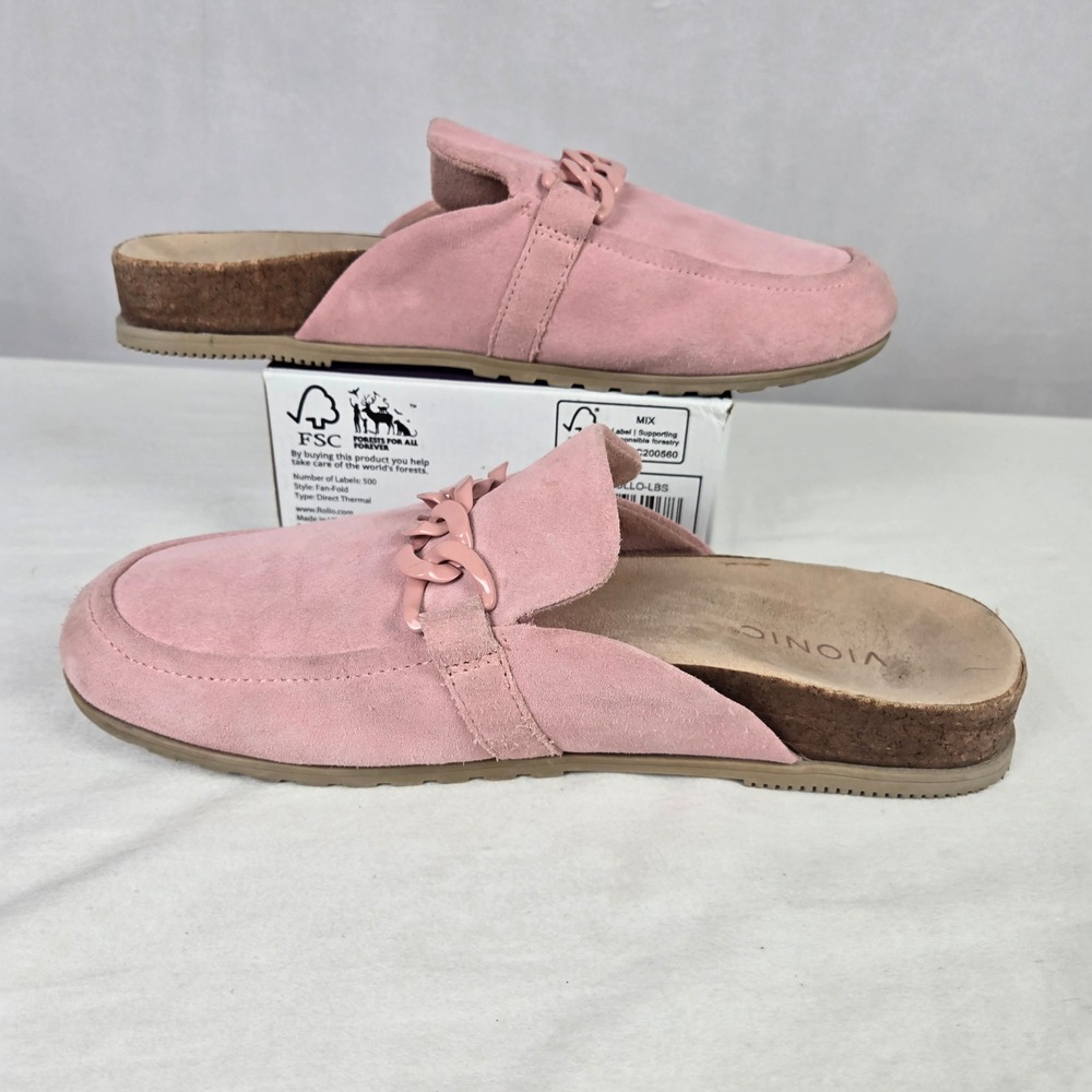 Vionic Georgie Pink Suede Chain Link Mule Slippers Clog Orthotic Shoes Womens 11 - Picture 2 of 9